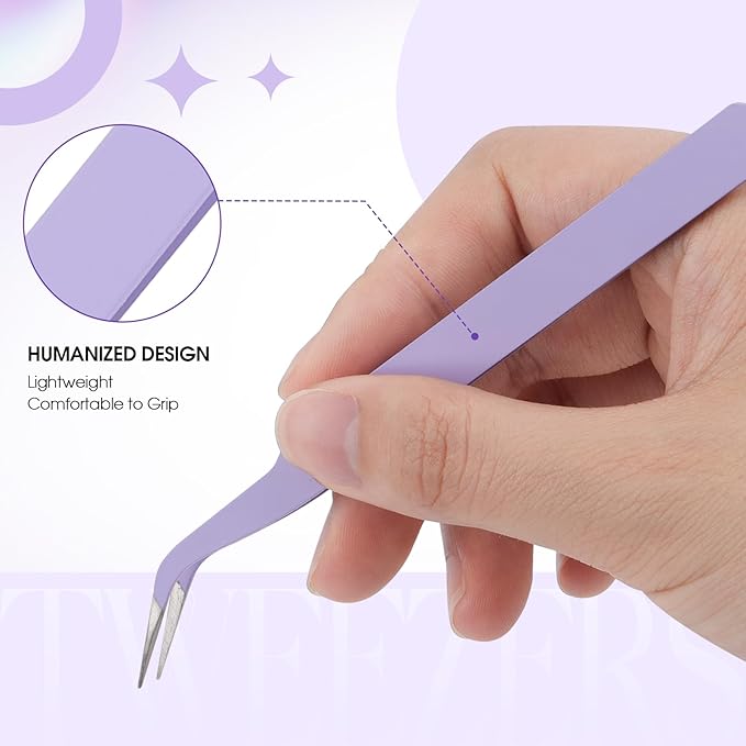 WENDY Lash Tweezers for Eyelash Extensions, Precision Fiber Stainless Steel Lash Applicator Tool for False Eyelashes, Precision Fiber Mega Volume lash-tweezers Use at Home