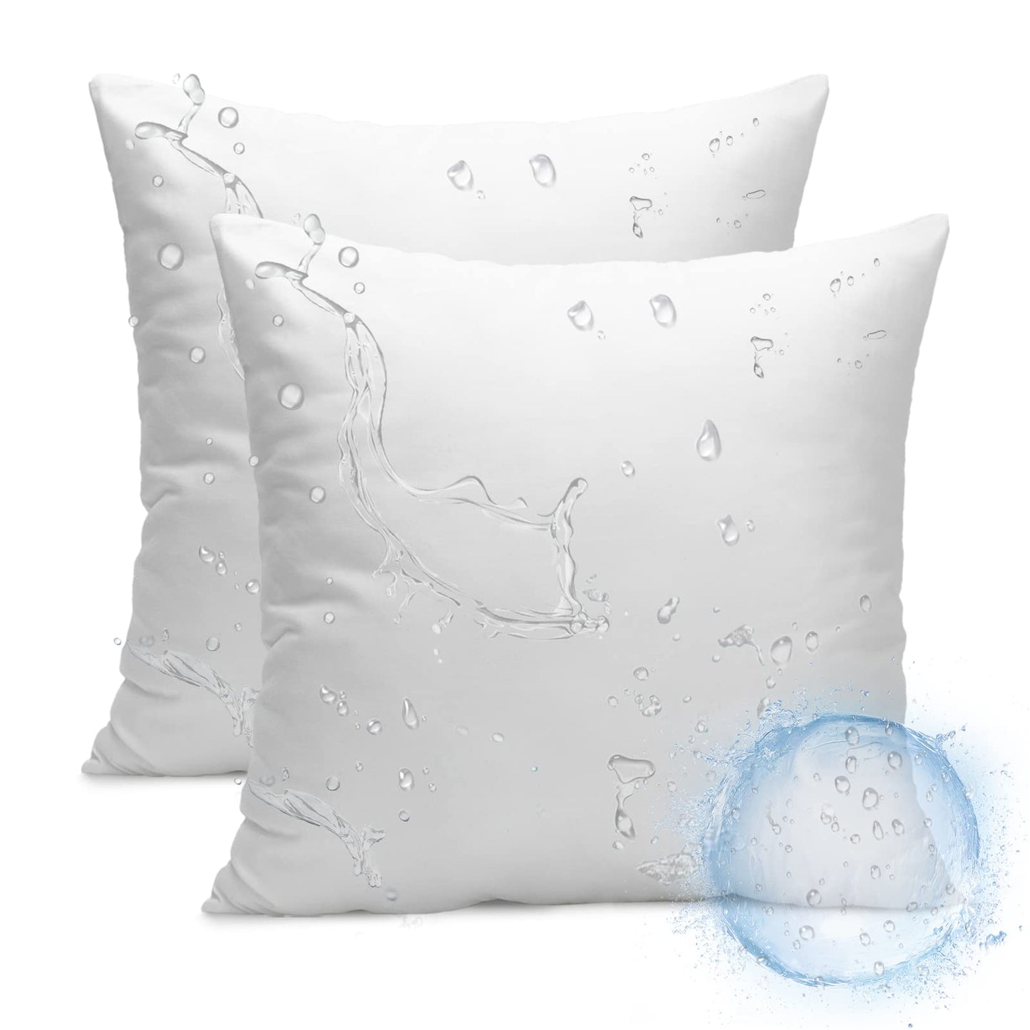 Ashler Outdoor Pillow Inserts, 18x18 Waterproof Throw Pillows Pack of 2, Outdoor Pillows Water-Resistant Decorative Premium Square Pillow Stuffer Sham for Porch Patio Living Room Bedroom Furniture