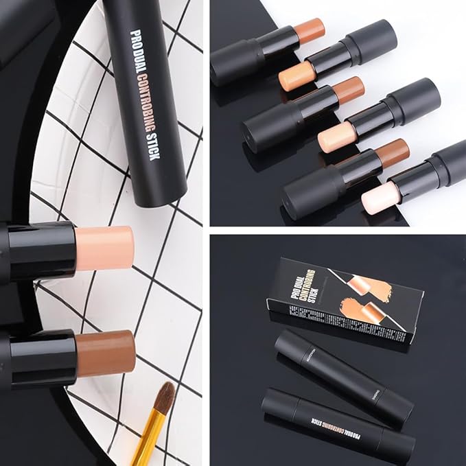 2 Colors Cream Contour Sticks Makeup Kit, Primer Face Highlighter Contouring for Beginners, Highlight and Contour Kit, Cream Concealer Makeup Blur Stick, Primer Face Corrector 3#