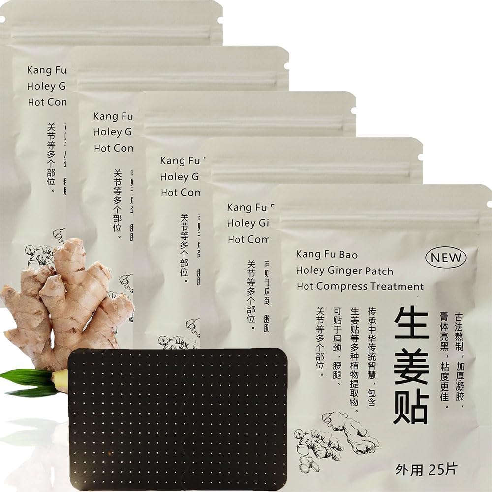 125 Pcs Ginger Patch Self-heating Hot Compress Pads Porous Design More Breathable for Comfrot & Relaxation, Support Warmth for Neck, Shoulder, Waist, Knee, Hand, Wrist, Pack of 5 (8*12cm, 125, Count)