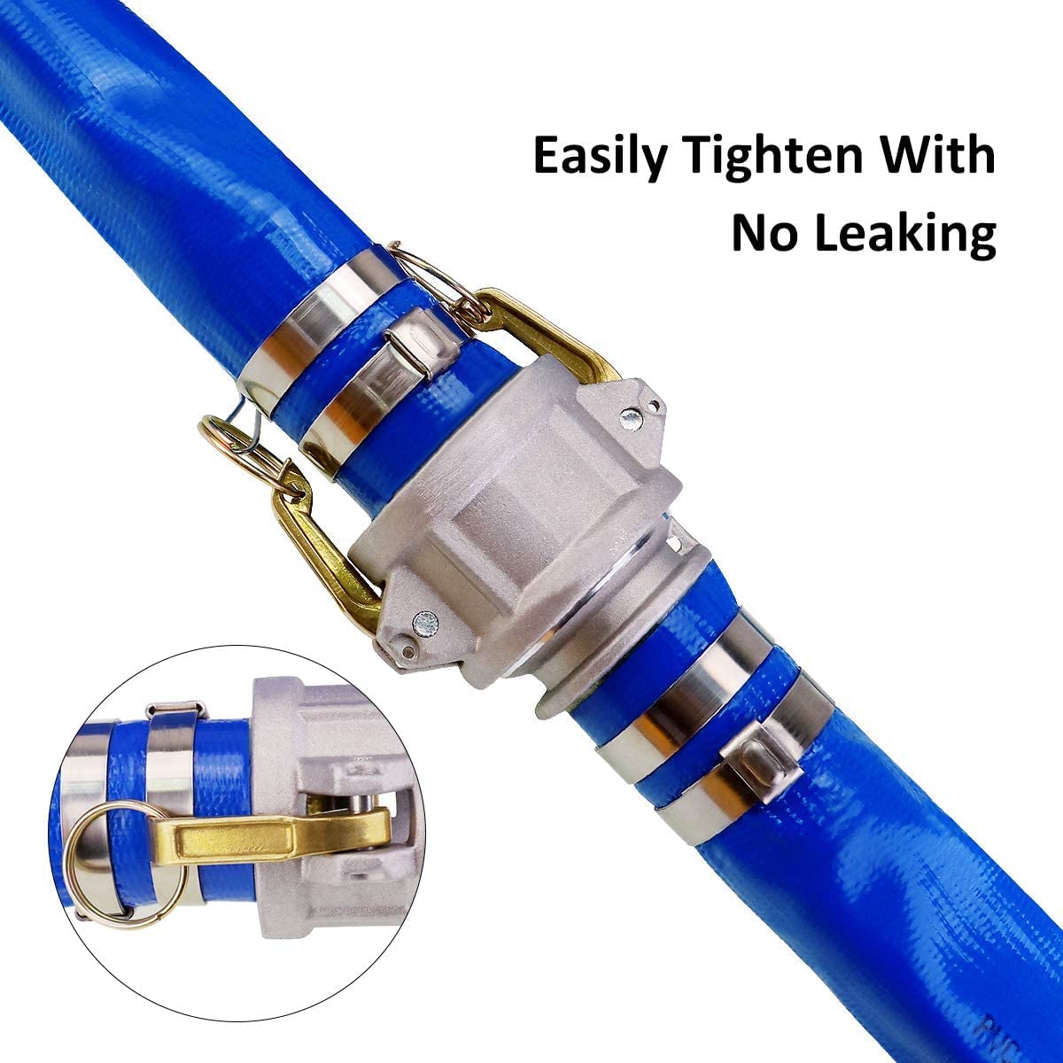 2" x 50' Blue PVC Backwash Hose with Camlock C and E Fittings, Heavy Duty Discharge Hose, Durable Reinforced Pool Drain Hose for Swimming Pools