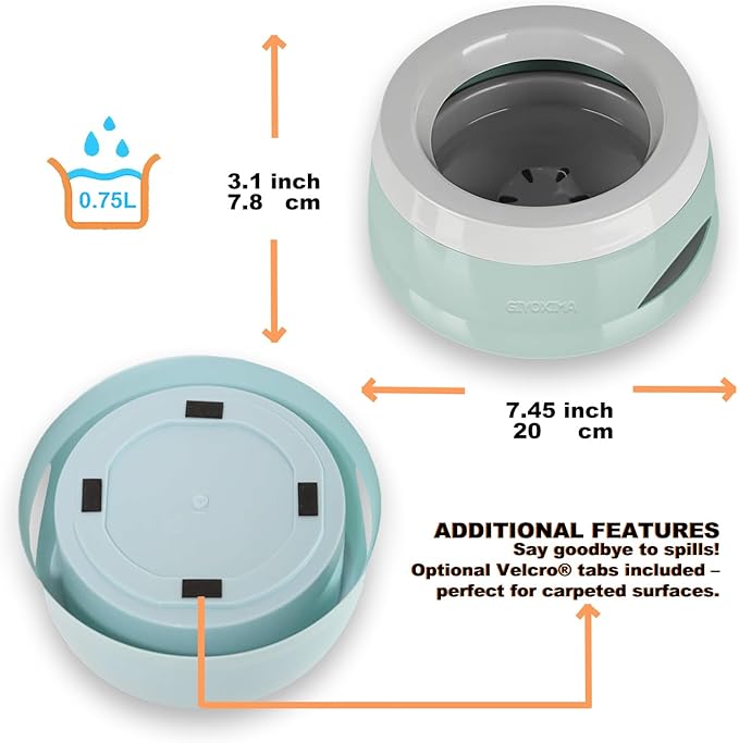 Pets No-Spill Slobber Stopper Water Bowl,Splash Proof Drinking Bowl for Home and Travel,No Messy No Drip No Sloppy Water Bowl for Sm-Med Dogs/Cats/Pets 25OZ