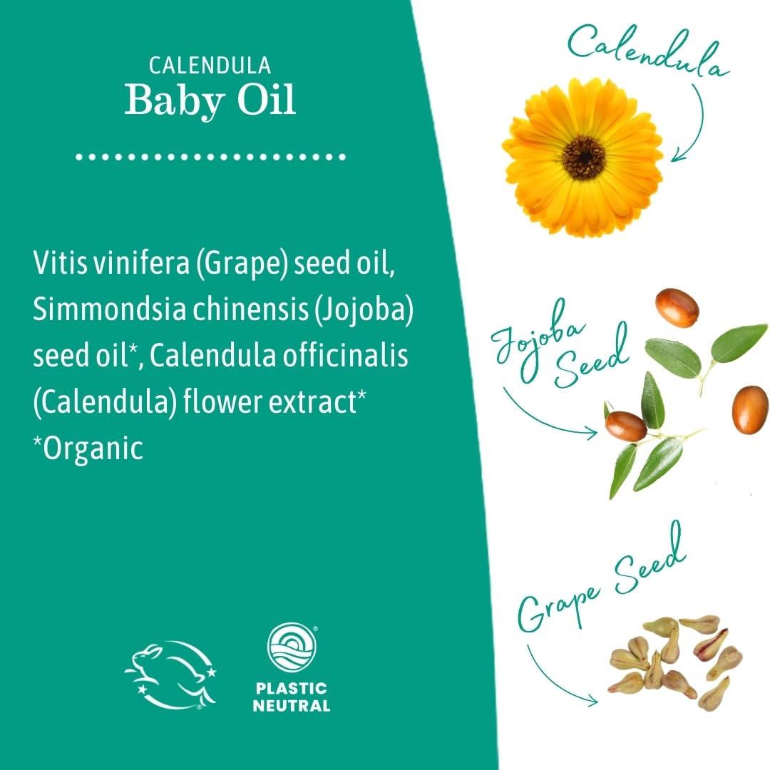 Earth Mama Calendula Baby Oil | Massage Oil for Newborn Skin Care, Dry Skin & Scalp Moisturizer, Fragrance Free, 4-Fluid Ounce (2-Pack)