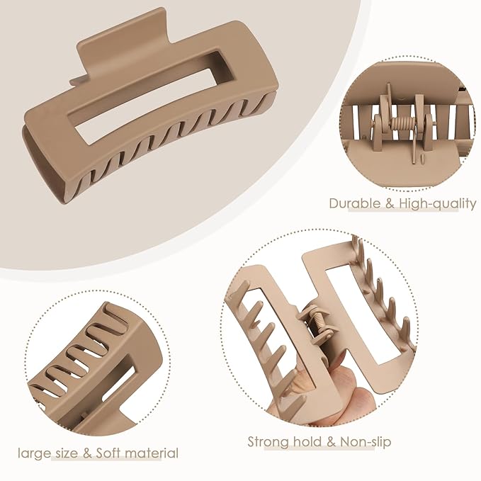 8 Pcs Hair Accessories for Women - 4.1 Inch Square Rectangle Jaw Clips for Women and Girls, Thick and Thin Hair(Coffee Red)