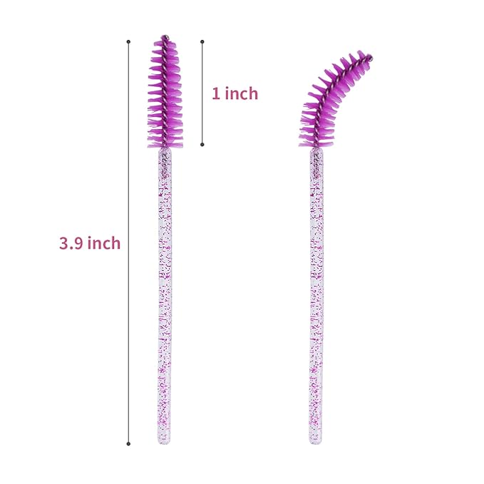 CHEFBEE 100PCS Disposable Eyelash Brush, Mascara Wands Makeup Brushes Applicators Kits for Eyelash Extensions and Eyebrow with Container (Purple)