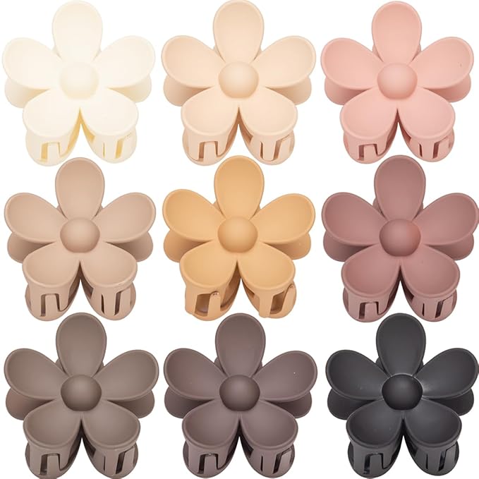 9 PCS Matte Hair Clips Set: Large Non-Slip Metal Claw Clips for Women's Thick & Thin Hair, 9 Styles with Strong Hold in Brown Color