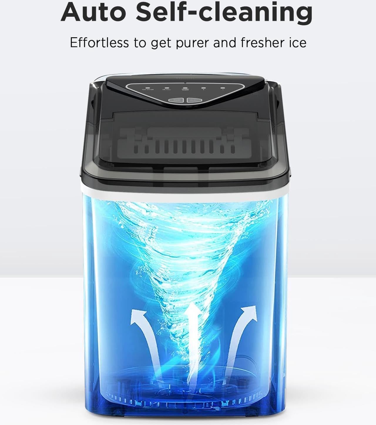 Silonn Countertop Ice Maker, 9 Ice Cubes in 6 Mins, 26 Lbs in 24 Hrs, Compact Ice Machine with Ice Basket & Scoop, 2 Ice Sizes Self-Cleaning Ice Maker for Home/Party/Office, Stainless Steel