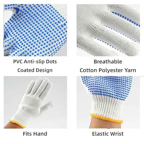 48 Pairs Cotton Work Gloves with Anti-slip Dots for Men Women, Breathable Cotton Knit Grip Gloves for Gardening Warehouse Construction Mechanic Industrial, One Size Bulk