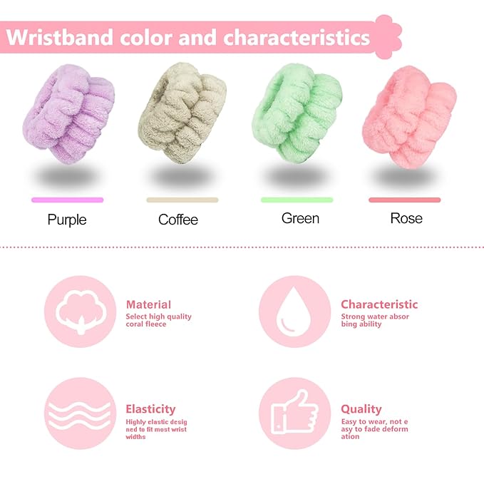 8pcs Wrist Bands for Washing Face, Absorbent Face Washing Wristbands, Microfiber Women's Spa Wrist Towels, Stretchy Wash Band for Man Children, Prevent Water from Spilling Down Your Arms