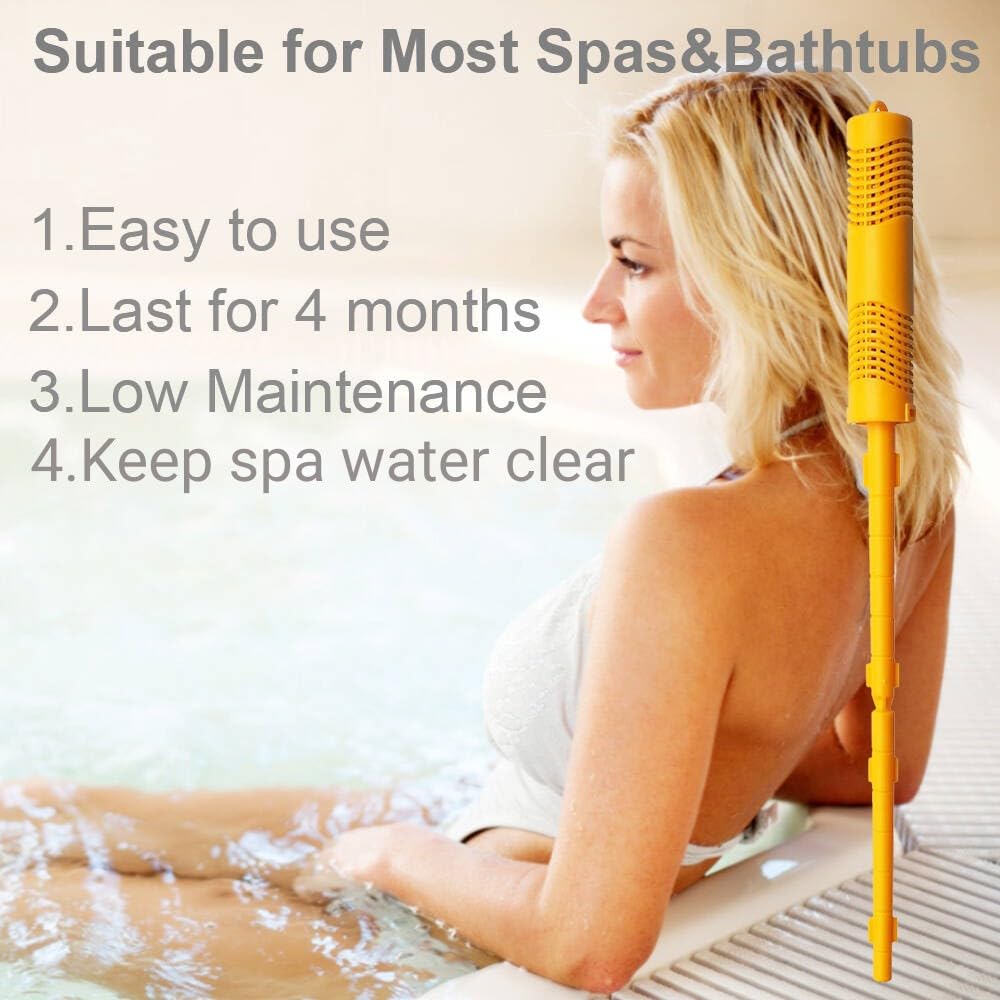 OBMAO Spa in-Filter Mineral Sticks Parts for Hot Tub Filter Cartridge with 4 Months Lifetime Universal for Pool&Hot Tub to Keep Water Clear(Yellow,4PCS)