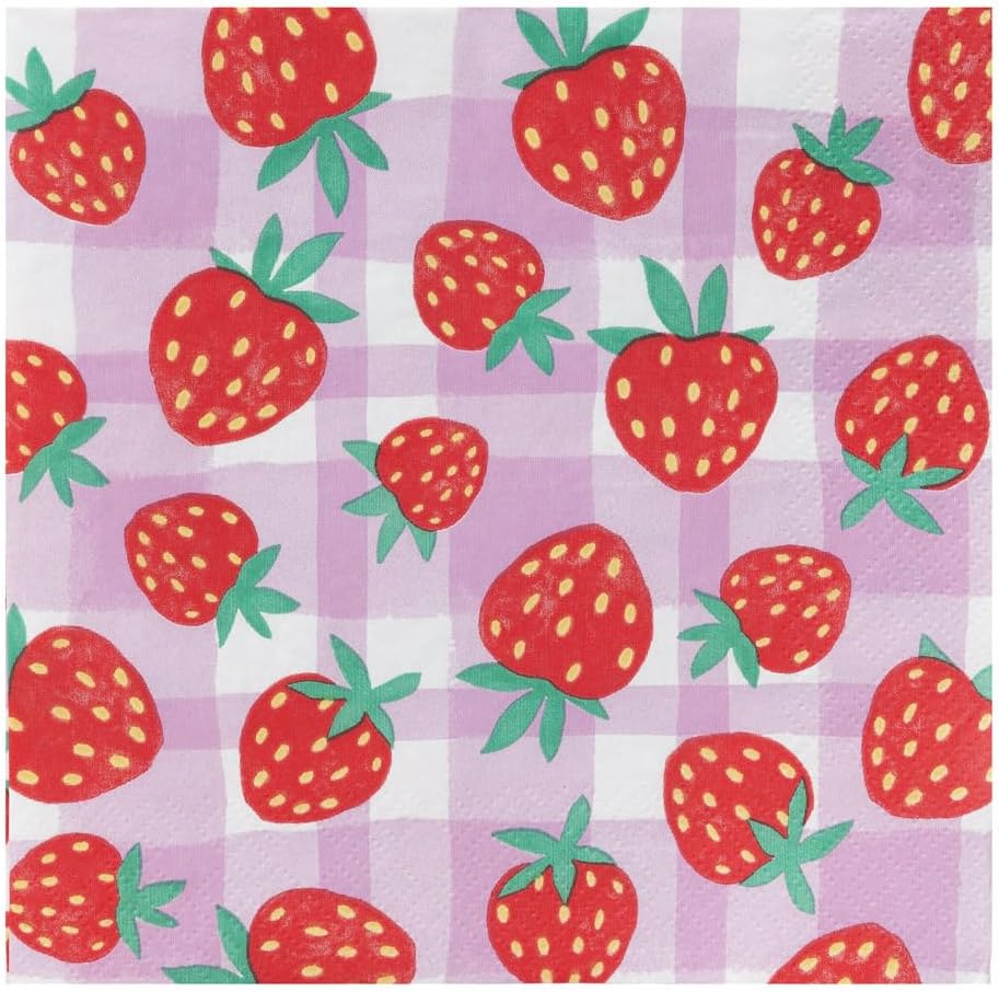 20 x Strawberry Themed Pink Napkins for Tea Parties, Picnics, Mother’s Day, Wimbledon | Spring Table Decorations, Summer Serviettes for Decoupage | Eco-Choice | (NO PLASTIC) Talking Tables Branded