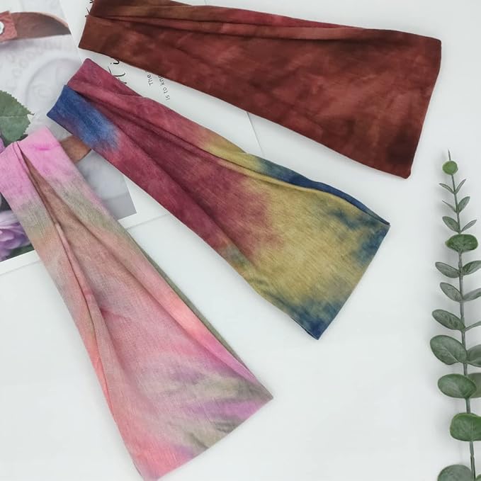 YONUF Headbands For Women Workout Wide Headband Yoga Head Bands For Women's Hair Accessories Fashion Band Tie Dye 6 Pack
