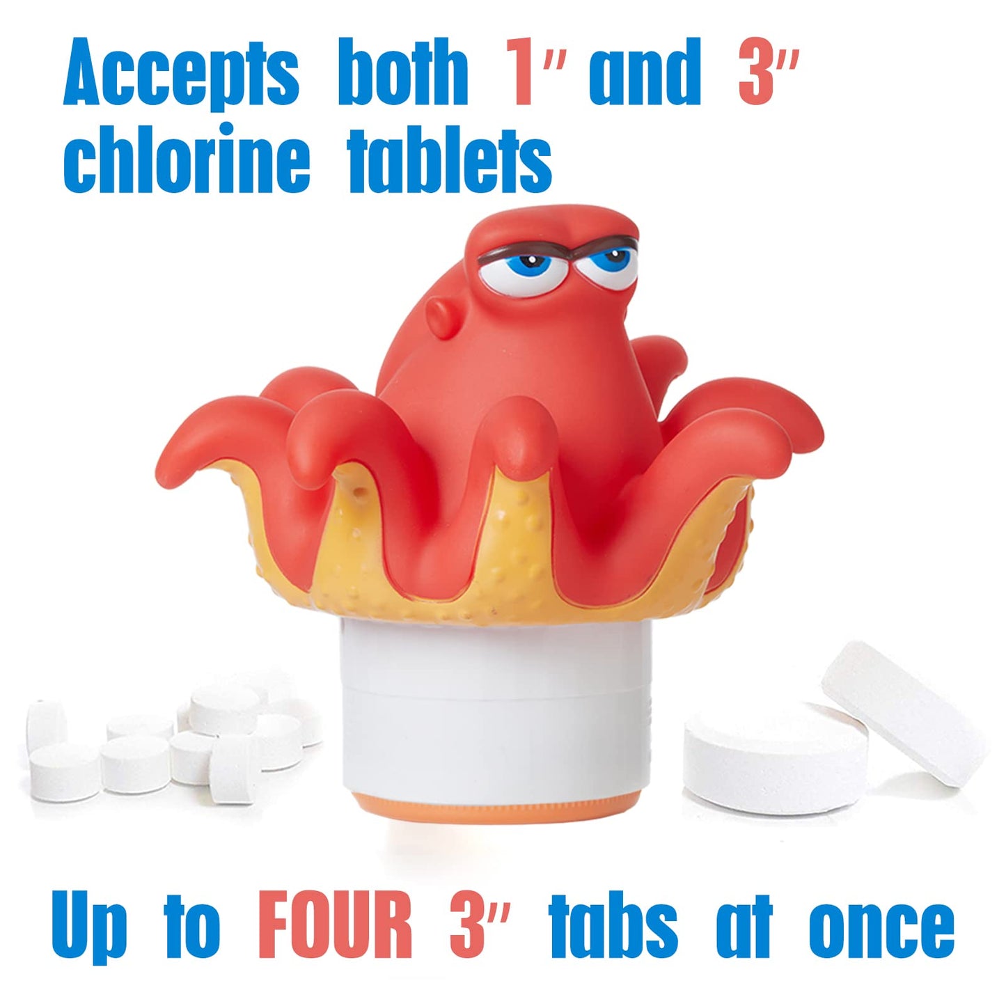 XY-WQ Chlorine Floater, Floating Pool Chlorine Dispenser, Fits 1 and 3 Inch Tablets for Large and Small Pools, Hot Tub, Spa, Octopus