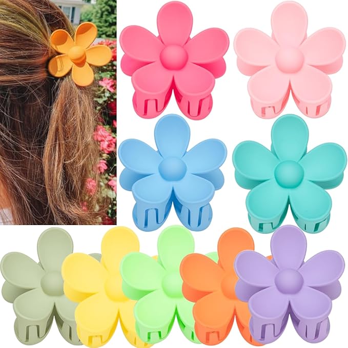 Flower Hair Clips for Women - 9 PCS Matte Claw Clips With Strong Hold for Thick and Thin Hair - Non Slip, 9 Styles