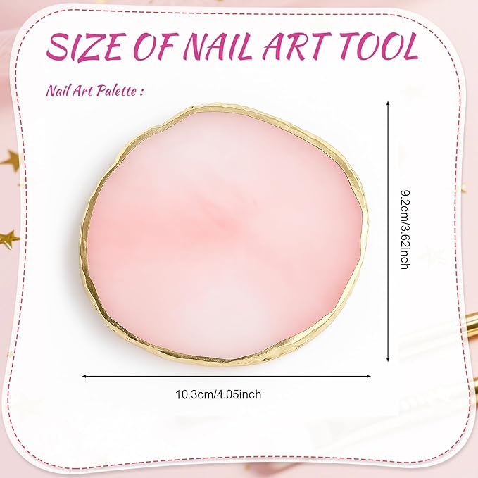 Pengxiaomei 2 Pcs Resin Green Pink Nail Art Palette, Nail Polish Palette Nails Tools Gold Edge Nails Supplies Easter Gifts for Women Easter Basket Stuffers