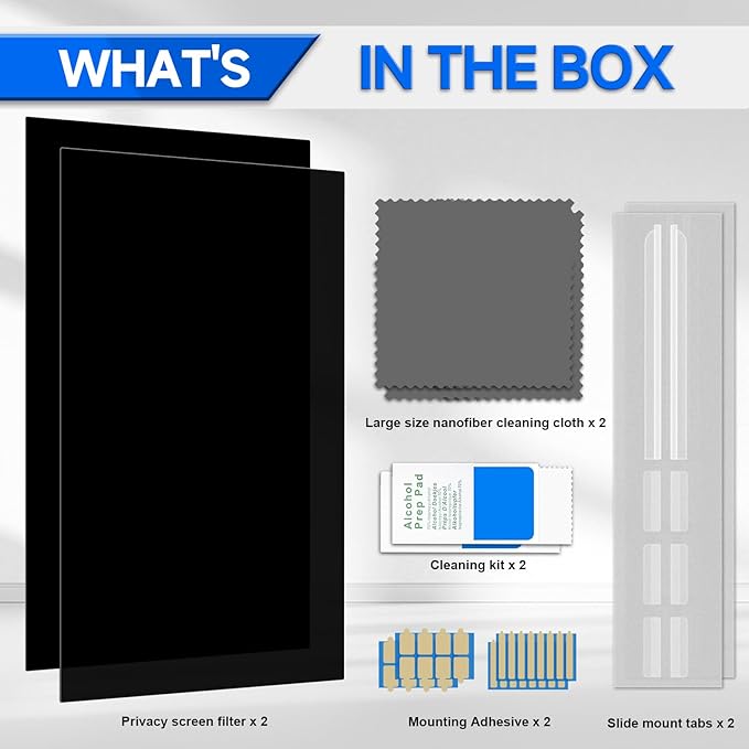 [2-Pack] Privacy Screen For Computer Monitor, 23.8-Inch 16:9 Aspect Ratio; Anti Spy/Bule Light/Glare And Eye Protection, 2 Install Ways Removable For Office, Airport, Cafe And Other Public Area; Diagonal 23.8 Inches, Width 20.74 Inches, Height 11.67 In...