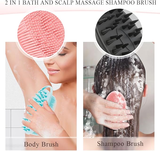 Silicone Body Scrubber, Silicone Loofah, 3 Pcs Silicone Shower Scrubber, Exfoliating Silicone Shower Scrubber, 2 in 1 Silicone Body Scrub Brush Scalp Massager Shampoo Brush for All Skin Men Women Kids