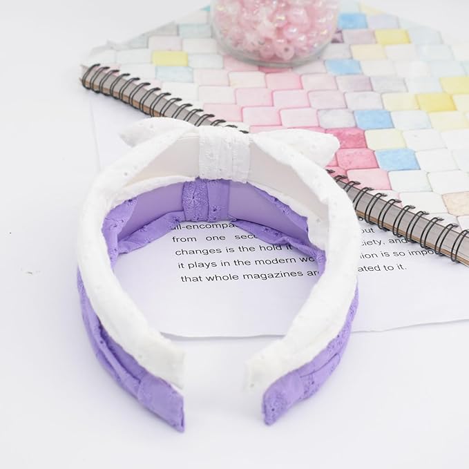 Bow Headbands for Girls, Thin Headband with Bow Women Hair Accessories Fashion Knotted Head Band Non Slip for Girls(Purple/White, 2Pcs)