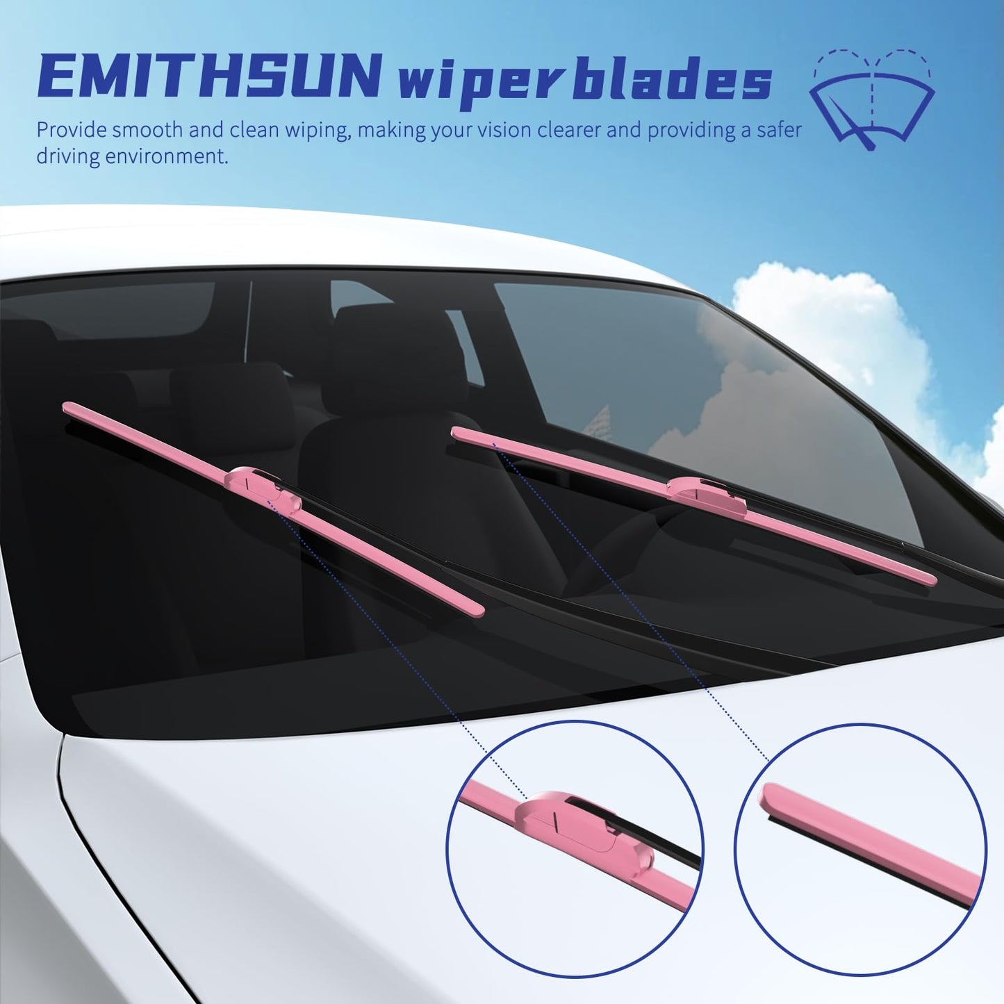 EMITHSUN OEM QUALITY 24" + 20" Premium All-Seasons Durable Stable And Quiet Pink Windshield Wiper Blades (Set of 2)