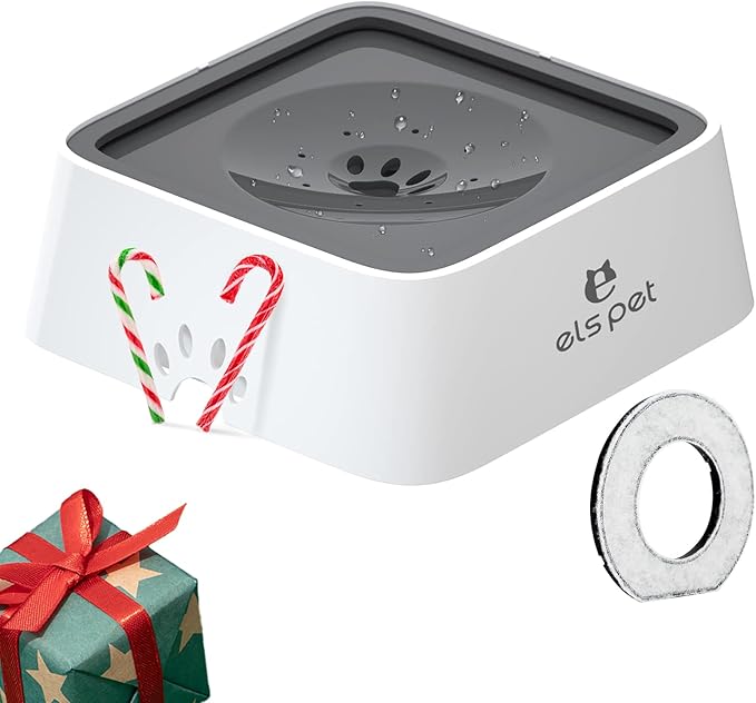 ELS PET No Spill Slow Water Feeder - Large Capacity 70oz/2L Travel Bowl for Dogs & Cats (Grey)