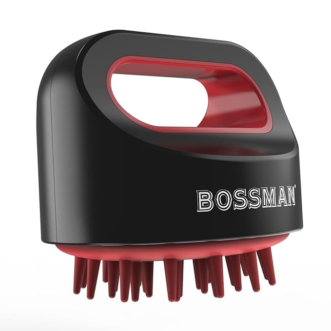 Bossman Titan Shower Scalp Massager – Scalp Exfoliator Brush – Ergonomic Silicone Scrubber for Product Build-Up, Dandruff & Pore Stimulation – Head & Beard Care Tool with Soft Bristles