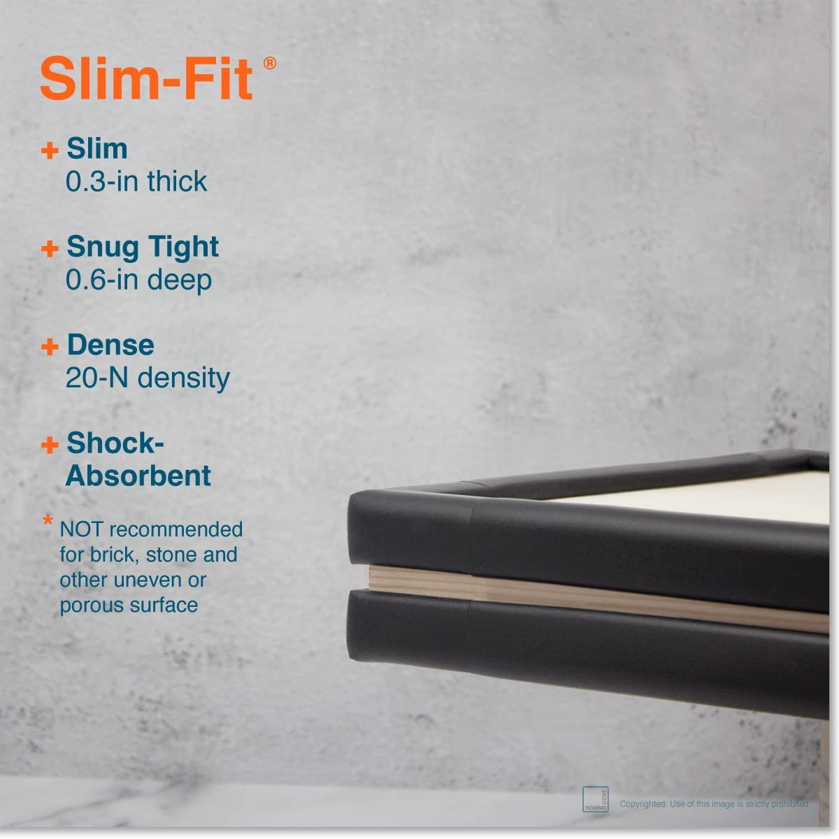 Roving Cove Slimfit Corner Edge Protector for Baby Proofing (Small 15ft Edge 4 Corners), Furniture Safety Bumper Guard, Soft NBR Rubber Foam, 3M Adhesive, Onyx Black