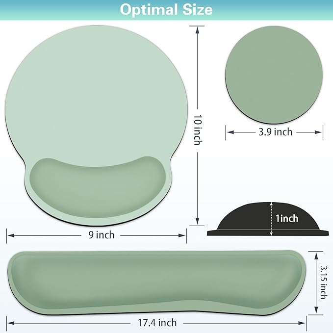 Mouse Pad with Wrist Rest Set, 3-in-1 Wrist Support Mousepad Set, Gaming Mat Pad with Anti-Skid Base,Ergonomic Mouse Pad Green,Memory Foam Gel Wrist Rest for Computer Keyboard