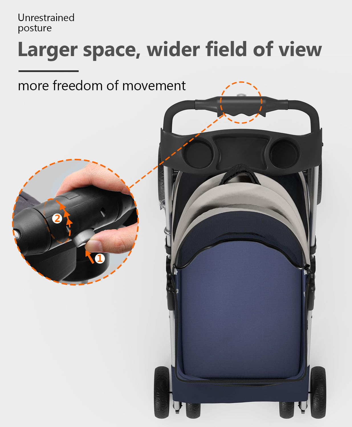 OS MOTOR Pet Stroller with 4 Wheels for Small/Medium Pets,Travel Foldable Detachable Carrier for Dog Cat Cage Jogger Stroller, Rear Wheel Breaks, Storage Basket, Visible Mesh Weather Cover (Navy Blue)