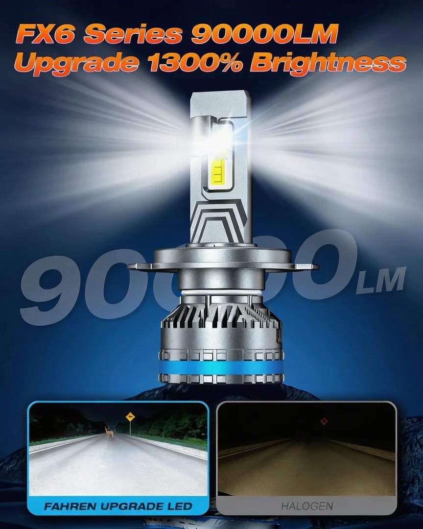 FAHREN 2026 Pro-Grade H4 9003 HB2 Led Bulbs, 𝟗𝟎,𝟎𝟎𝟎𝐋𝐌 High-Power Led Chips, Built-in Canbus Ready,Superior Heat Dissipation, 𝐇𝐢/𝐋𝐨 𝐁𝐞𝐚𝐦, IP68 Waterproof Fog, 90000+Hrs Life, 2 Pack