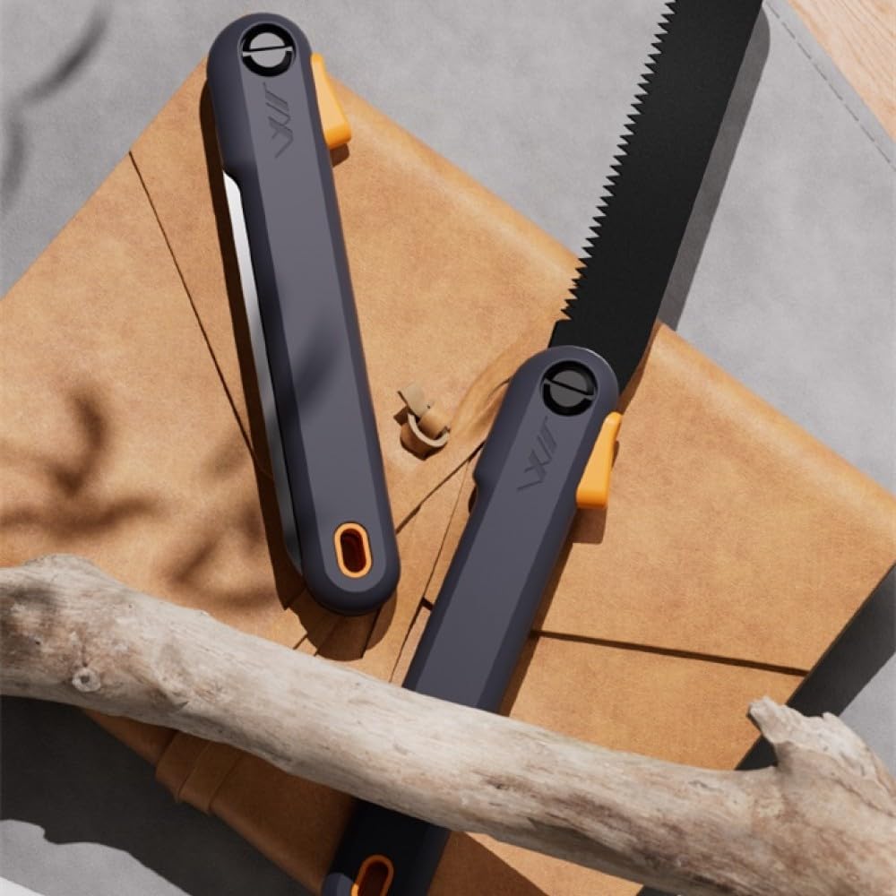 JIMIHOME 8.9" Folding Hand Saw - Premium SK5 Alloy Steel Blade with Teflon Anti-Rust Coating, 3-Angle Adjustable Triple-Cut Teeth Pruning Saw for Tree Trimming, Camping, Survival & Garden Work