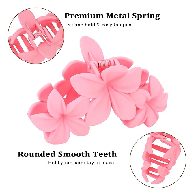 Hawaiian Flower Hair Clips Large Matte Hair Claw for Women Non-Slip Strong Hold Clips for Thick Hair, Hair Accessories for Women and Girls,Light Green,Purple, Pink,White