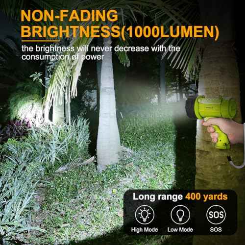 YIERBLUE Rechargeable Spotlight with 90,000 High Lumen LED, IP67 Waterproof Handheld Flashlight Searchlight with Detachable Red Light Filter