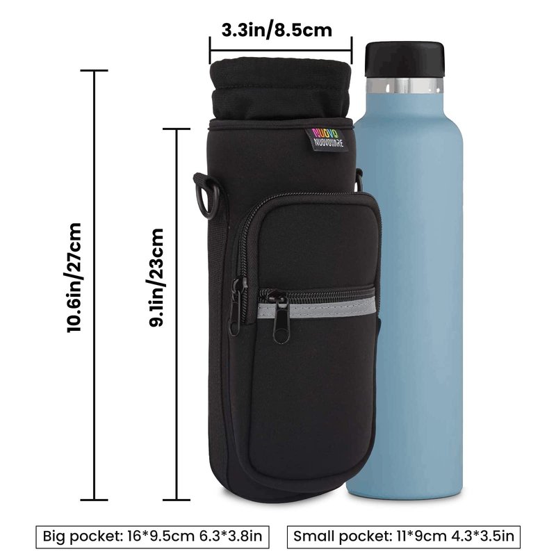 Nuovoware Water Bottle Carrier Bag, 64oz Bottle Pouch Holder, Adjustable Shoulder Hand Strap 2 Pocket Sling Neoprene Sleeve Sports Water Bottle Accessories for Men Women Hiking Travelling Camp