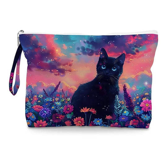 Fokongna Black Cat Print Wet Bag, Small Portable Waterproof Multi-Functional Organizer for Women, Ideal for Daily, Beach & Travel