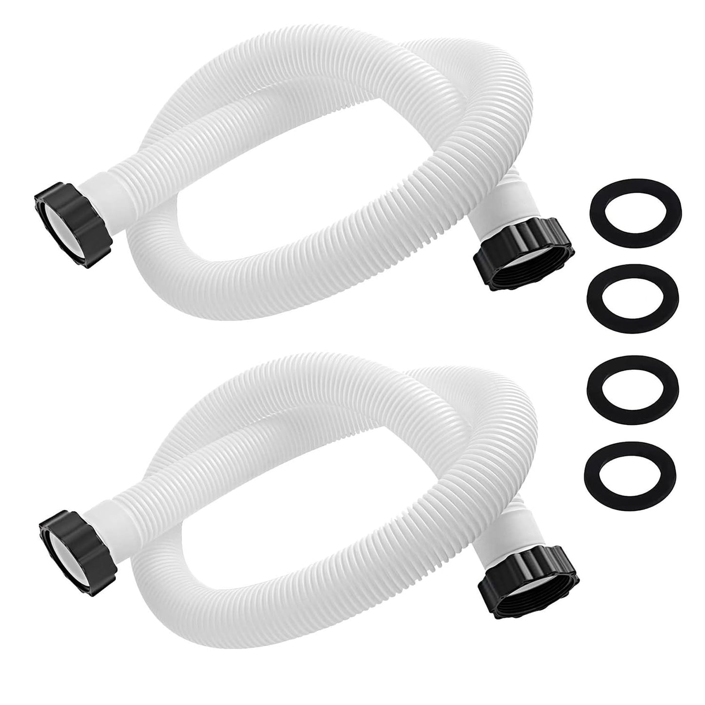 2-Pack 1.5-Inch Diameter Pool Hoses, 59-Inch Replacement Hoses Compatible with Above Ground Pool Pumps, Fits 1500 to 2500 GPH Filter Pumps, Sand & Saltwater System