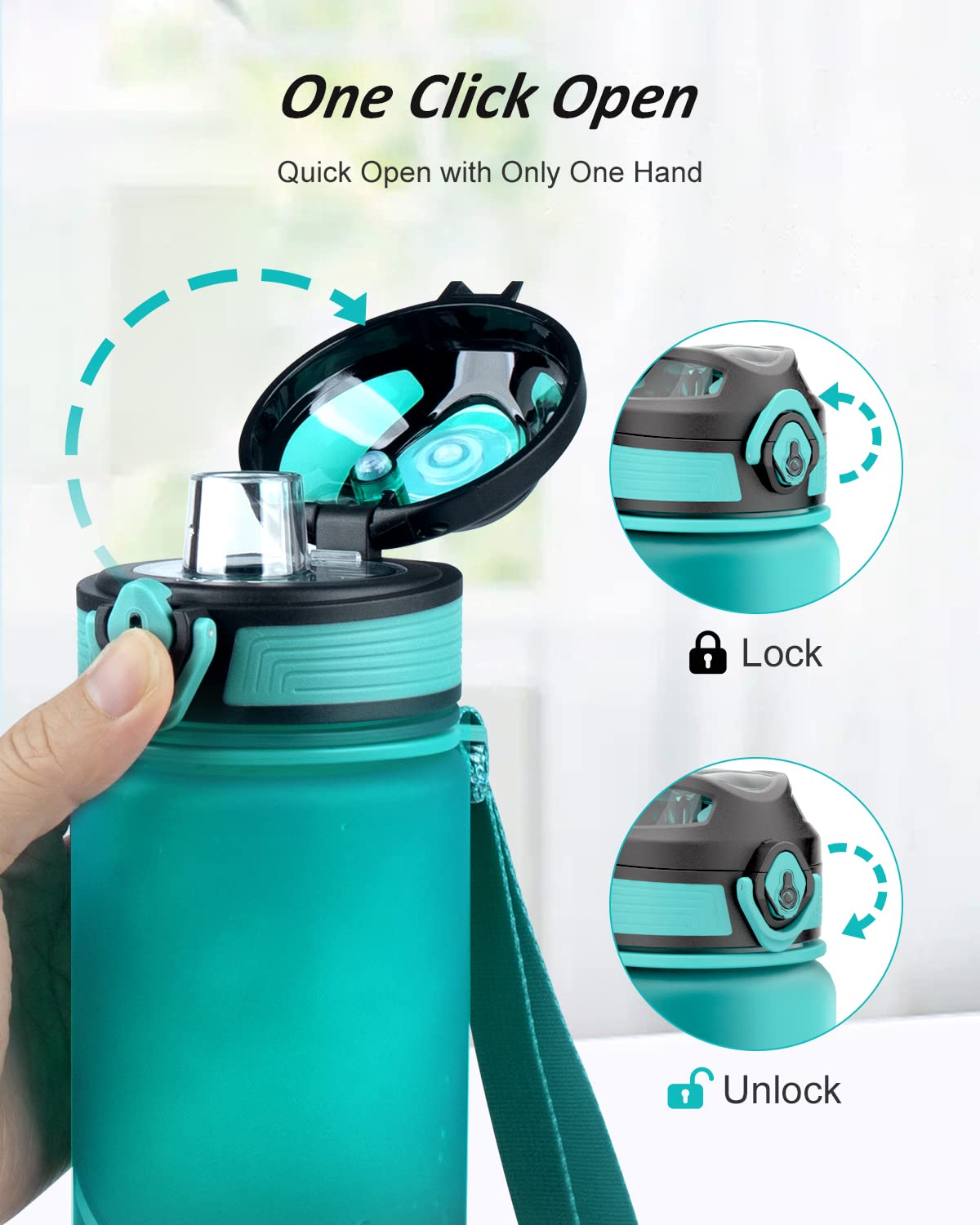 Pluralla One Touch Sport Water Bottle (Pack of 1) with Carry Handle, Leak Proof, Flip Top Lid, BPA Free, Tritan Material Water Bottle, Ideal Gift for Travel, Gym and Outdoor Fitness | 22 oz, 34 oz