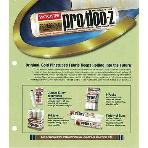 Wooster Brush RR644-9 Pro/Doo-Z Shed Resistant Paint Roller, 3/4 in Nap, 9 in L, Woven Fabric Cover, White , 9 Inch