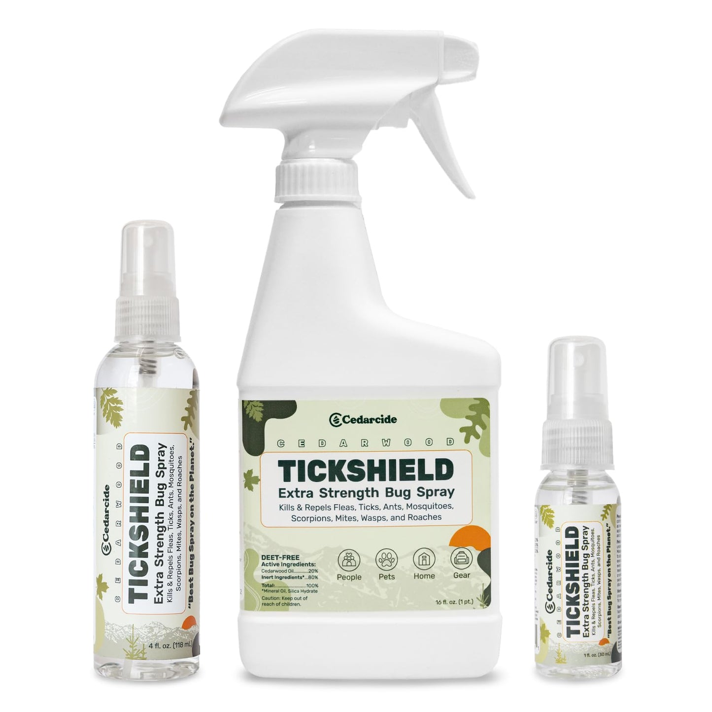 Cedarcide Extra-Strength Tickshield Kit | Deep Woods Cedar Oil Spray Use On Ticks, Fleas, Chiggers & Mosquitoes | Safe for People & Pets | Natural Essential Oils | Small