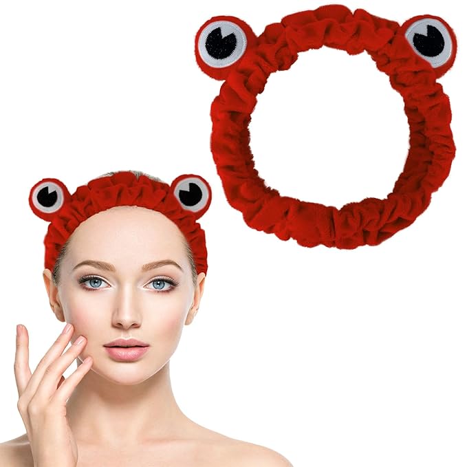 Jowmoy red Frog Eye Elastic Headband - Versatile for Spa, Skincare, Makeup, Face Wash, Fun Gift for Women (1 Pack)