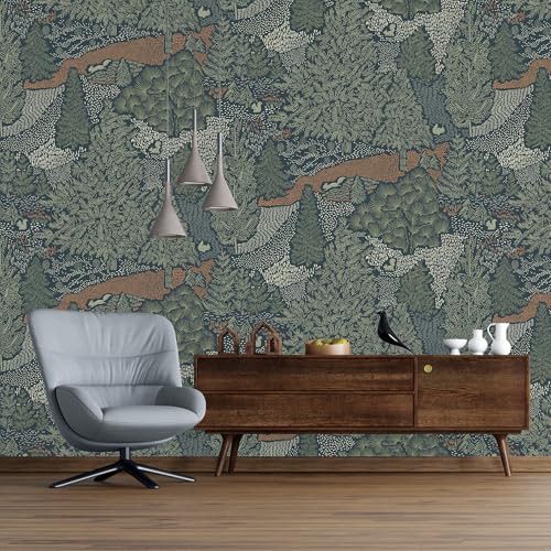 Peel and Stick Wallpaper for Home Decoration Kitchen Forest Treasure Hunt Wallpaper Removable Vinyl Self Adhesive Shelf Paper & Drawer Liner Roll House, Workshop & Office 17.3" x 118" SM-577-3