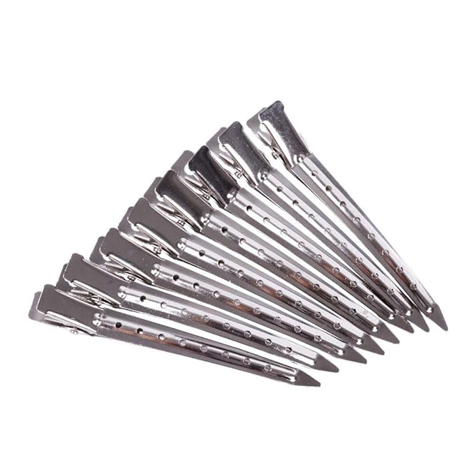 24 Pcs 3.54 Inches Duck Billed Clips Silver Alligator Hair Clips with Holes Metal Alligator Curl Clips for Hair Extensions
