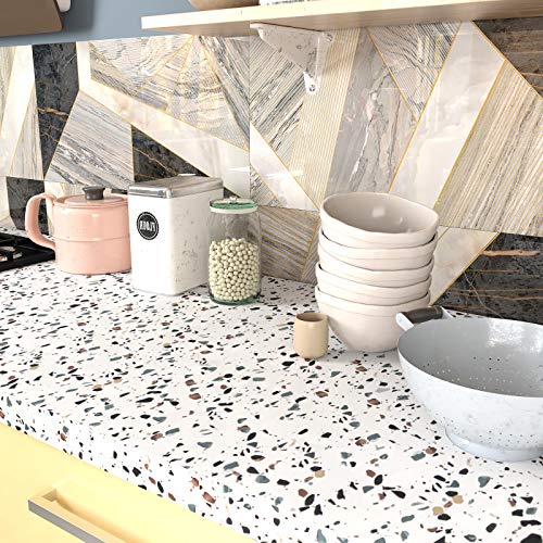 LACHEERY Terrazzo Contact Paper for Countertops Waterproof Self Adhesive Granite Countertop Contact Paper Decorative Wall Paper Roll Peel and Stick Wallpaper for Kitchen Shelf Drawer Liners 15.8"x80"