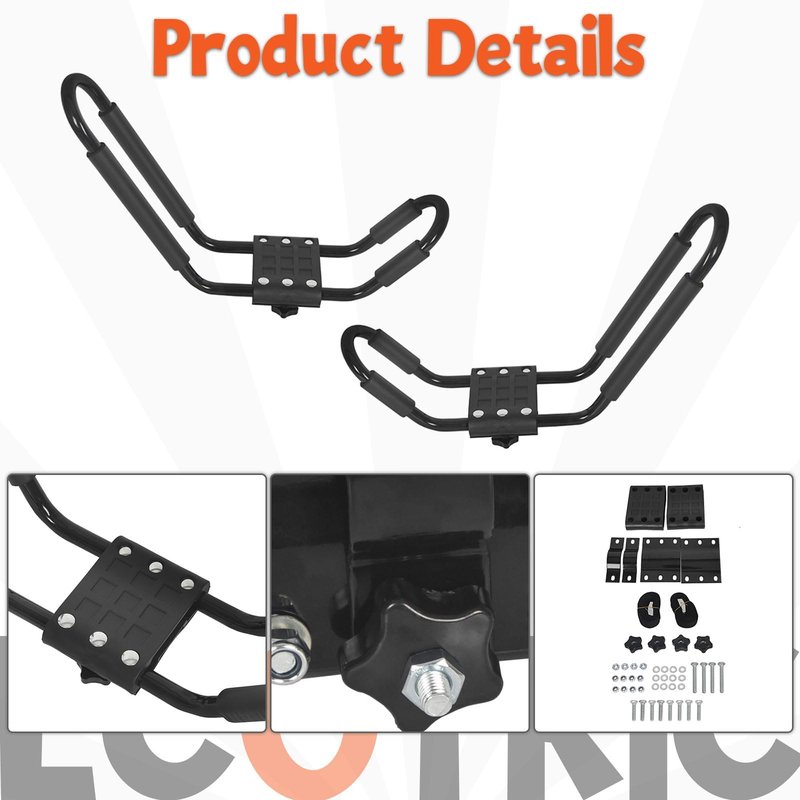 ECOTRIC Universal Kayak Roof Rack J-Bar Rack HD Kayak Carrier Holder Canoe Boat Surf Ski Board Roof Top Mounted on Crossbar for Car SUV Truck - Set of 2