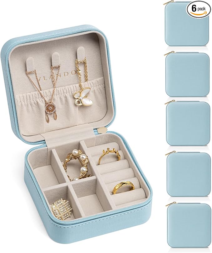VLANDO Travel Jewelry Box, Small Jewelry Travel Organizer Case for Girls Women - Blue*6 pack
