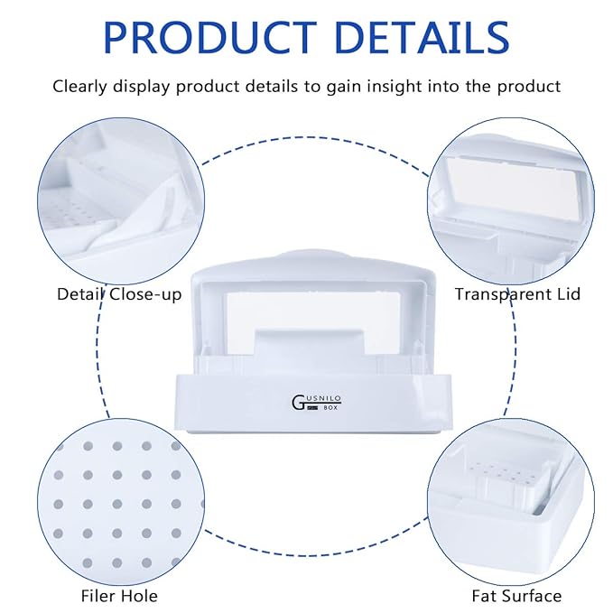 Gusnilo Sanitizing Tray - Disinfectant Container Nail Tool Sterilizer Box Plastic Sanitizing Box for Nail Tools, Hair Salon,Spa (Clear Lid, white)