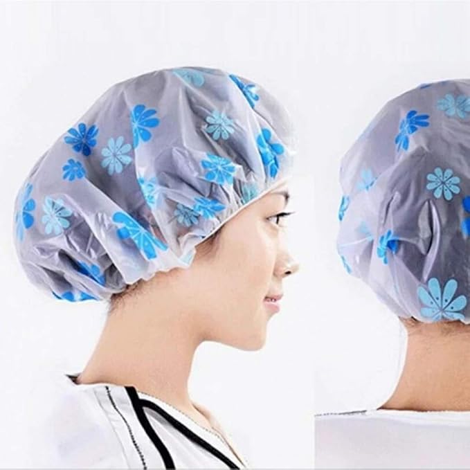Shower Caps, 3 Pcs Waterproof Bath Caps Plastic Reusable Shower Caps Elastic Band Bath Hair Hat for Women Ladies Spa Salon