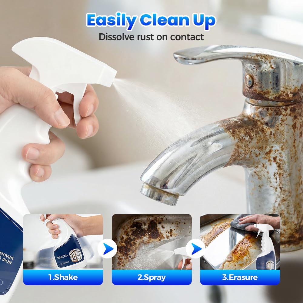 TAQIYEZ Rust Remover Spray for Metal, Powerful Rust Remover Heavy Duty Metal Cleaner, Multipurpose Rust Stain Remover for Metal, Stainless Steel, Automotive Parts, Fast Acting (1PCS)