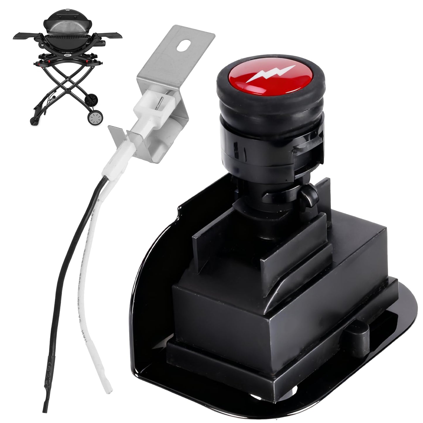 DcYourHome 64868 Grill Igniter Kit for Weber Q1200 Q2200 Series Grill Parts(2014+), Electronic 2-Outlet Ignition Kit for Weber 51010001 51200001, Push Button Ignition Starter Kit with Spark Generator