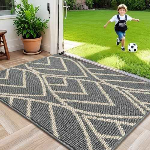 HDFK Door Mat, 48x32 Inch Gray Ultra-Dense Rug for Muddy Paws - Industrial TPR Backing Entryway Carpet for Office Home, Washable Outdoor Mat Traps Mud & Pet Hair