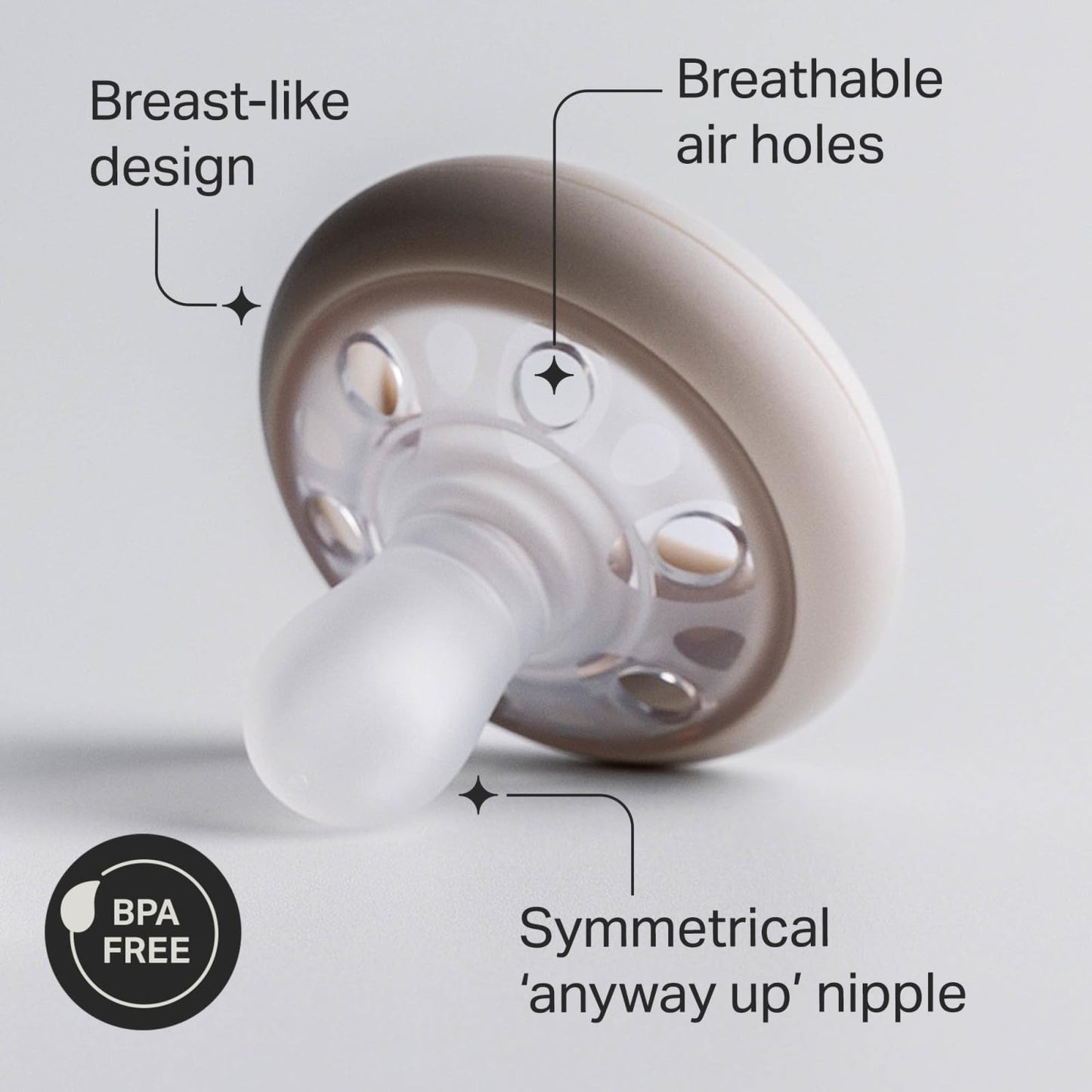 Tommee Tippee Breast-Like Pacifier, 0-6 Months, Symmetrical Design, Natural Breast-Like Baglet, BPA-Free Binkies, Pastel/Blue/Black, Pack of 4